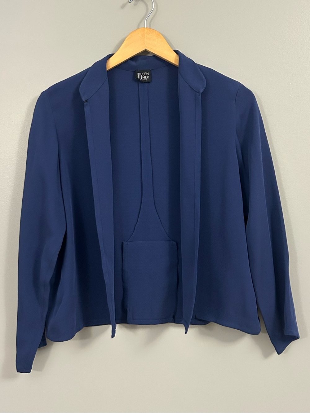 Eileen Fisher 100% Silk Deep Navy Open-Front Blazer